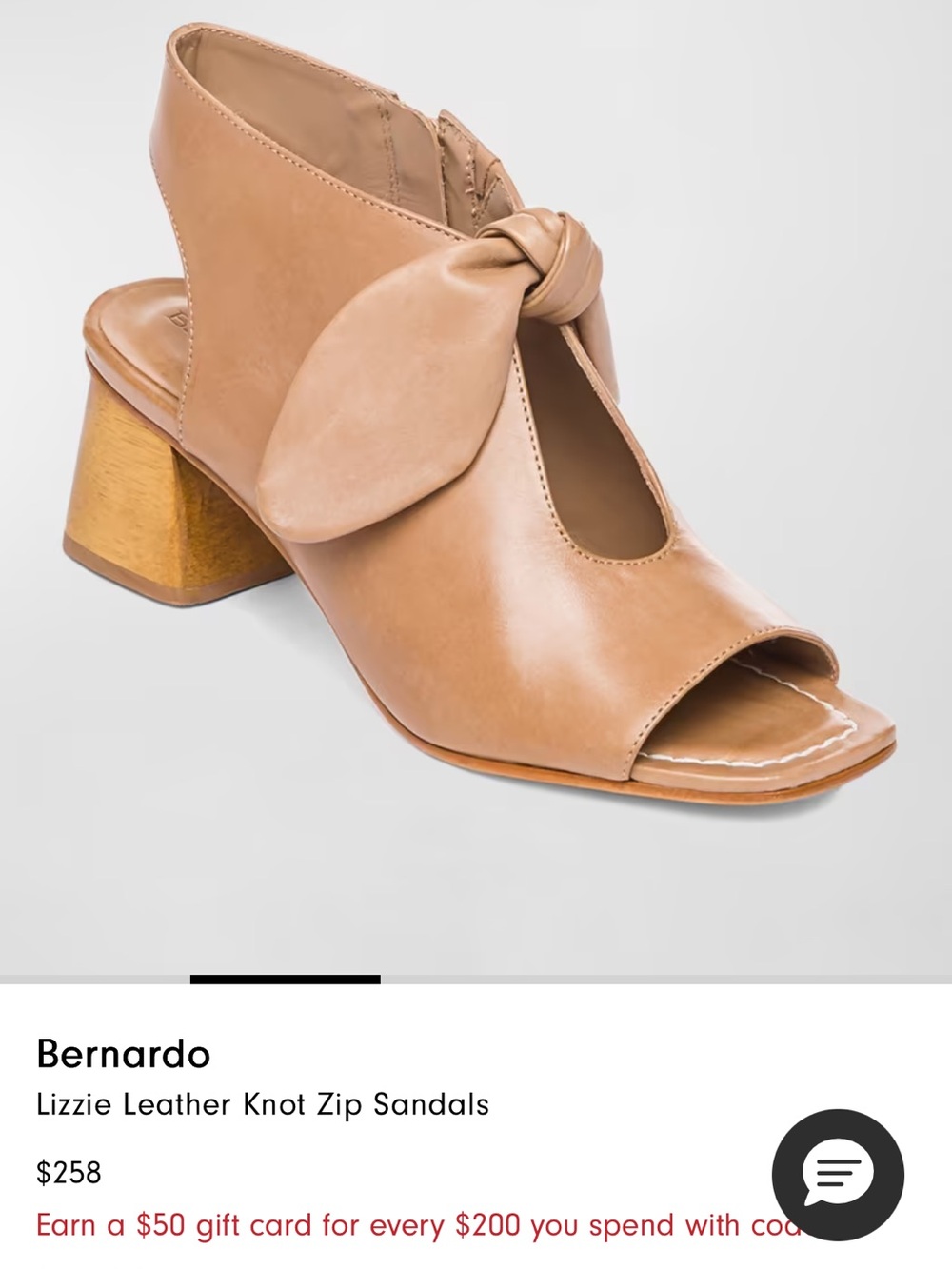 Bernardo Leather Knot Zip Sandals — Tan